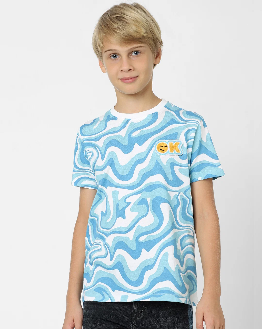 BOYS BLUE ABSTRACT PRINT CREW NECK T-SHIRT - Image 2