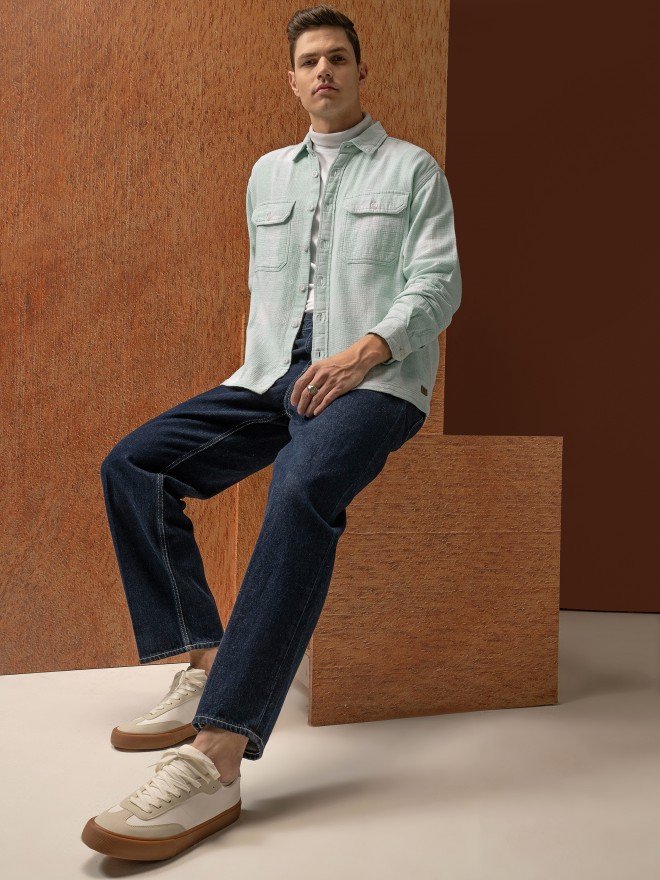 Locomotive Men Green Checked Oversized Fit Casual Shirts - Image 2