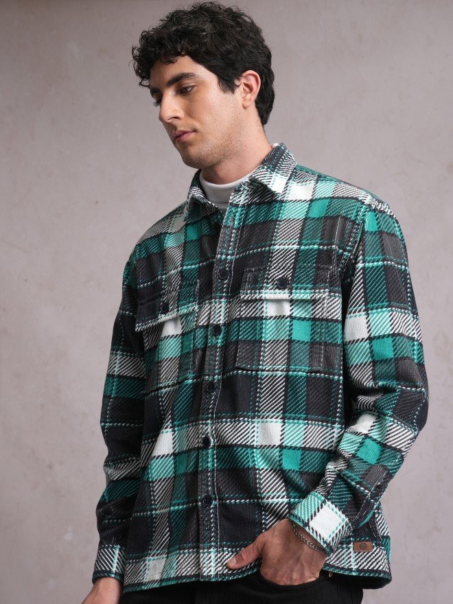 Locomotive Locomotive Men Blue Checked Oversized Fit Casual Shirts - Image 2